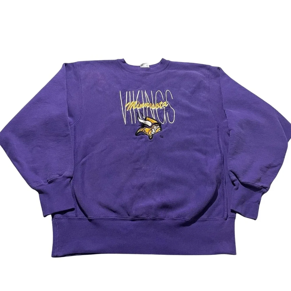 Vintage Minnesota Vikings Sweater Mens XL Purple Weave NFL Football Crewneck 90s